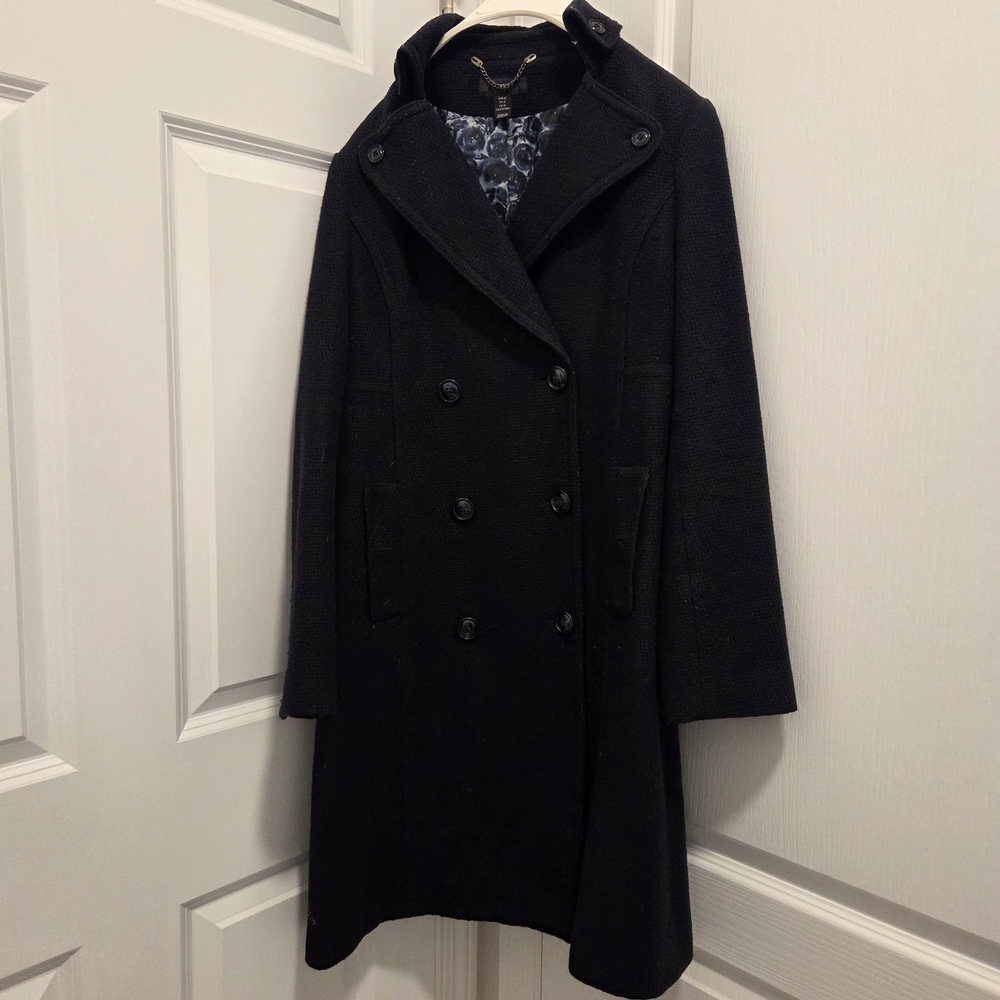 H&M Women's Dark Blue Double-Breasted Wool Coat